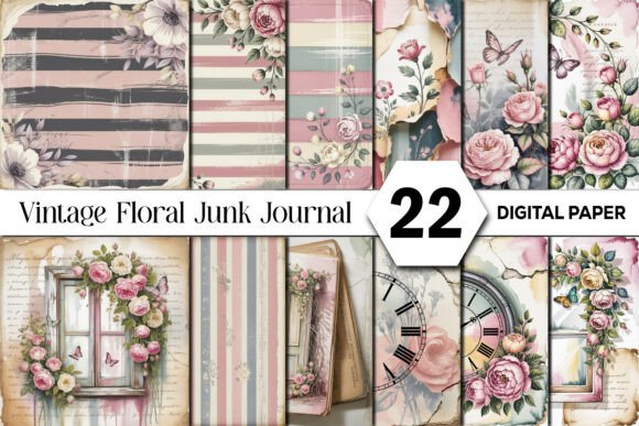 Download Vintage Floral Junk Journal Background - Round Collection