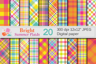 Download Bright Summer Plaid Digital Paper / Summer Multicolored Plaid Backgrounds / Orange and Yellow Plaid Patterns - Round Collection