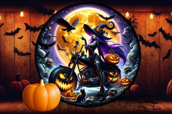 Download Halloween Biker Witch Round Clipart Png - Round Collection