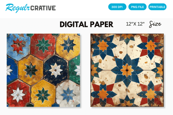 Download Moroccan Tiles Paper Digital Background - Round Collection